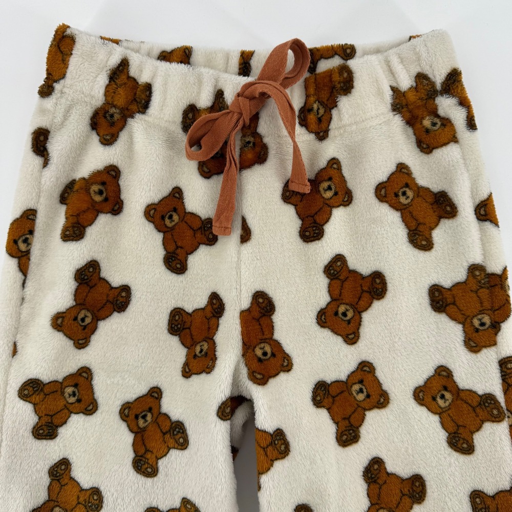 Faded Rose Womens XS Teddy Bear Print Fleece Pajama Pants Cream Brown Lounge
